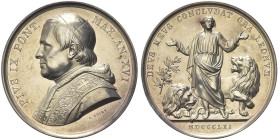 ROMA. Pio IX (Giovanni Maria Mastai Ferretti), 1846-1878 
Medaglia 1861 a. XVI opus C. Voigt. Ag gr. 34,63 mm 43,5 Dr. PIVS IX PONT - MAX AN XVI. Bus...
