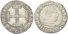 AQUILA (L'). Ferdinando I d’Aragona (Ferrante), 1458-1494 
Coronato. Ag gr. 3,79 Dr. FERDINANDVS (aquiletta) D G R SICIL IER V. Croce potenziata riga...