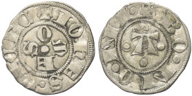 BOLOGNA. Giovanni Visconti, 1350-1360 
Bolognino Grosso. Ag gr. 1,29 Dr. IO HES VICEC. Le lettere OMES in croce attorno a globetto. Rv. BO NO NI.Gran...