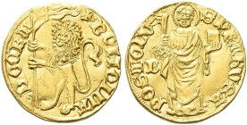 BOLOGNA. Repubblica, Monetazione Autonoma, 1376-1401 
Bolognino d’oro. Au gr. 3,54 Dr. BONONIA - DOCET. Leone vessillifero rampante verso s. Rv. S PE...