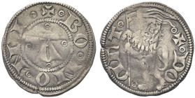 BOLOGNA. Monete Autonome, fine XV sec 
Bolognino. Ag gr. 0,83 Dr. BO NO NI. La lettera A circondata da cerchietti. Rv. DO CET. Leone vessillifero ram...