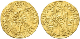 BOLOGNA. Giulio II (Giuliano della Rovere), 1503-1513 
Ducato papale. Au gr. 3,38 Come precedente. Munt. 84; Ch. 237; B. 598; Fried. 332.
Bel BB