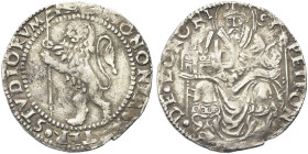 BOLOGNA. Annibale II Bentivoglio, 1511-1512 
Gabellotto. Ag gr. 2,51 Dr. BONONIA MATER STVDIORVM (lettere gotiche). Leone vessillifero rampante verso...