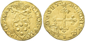 BOLOGNA. Clemente VII (Giulio de’Medici), 1523-1534 
Scudo d'oro. Au gr. 3,38 Dr. CLEM VII - PONT MAX. Stemma sormontato da triregno e chiavi decussa...