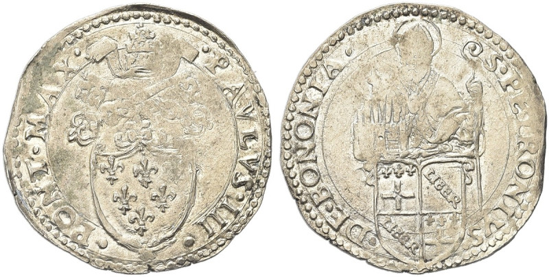 BOLOGNA. Paolo III (Alessandro Farnese), 1534-1549 
Carlino o Mezzo Paolo. Ag g...