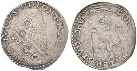 BOLOGNA. Giulio III (Giovanni Maria Ciocchi), 1550-1555 
Gabella. Ag gr. 2,13 Come precedente. Munt. 68 var. I; Ch. 333; B. 1020.
Molto Rara. q. BB