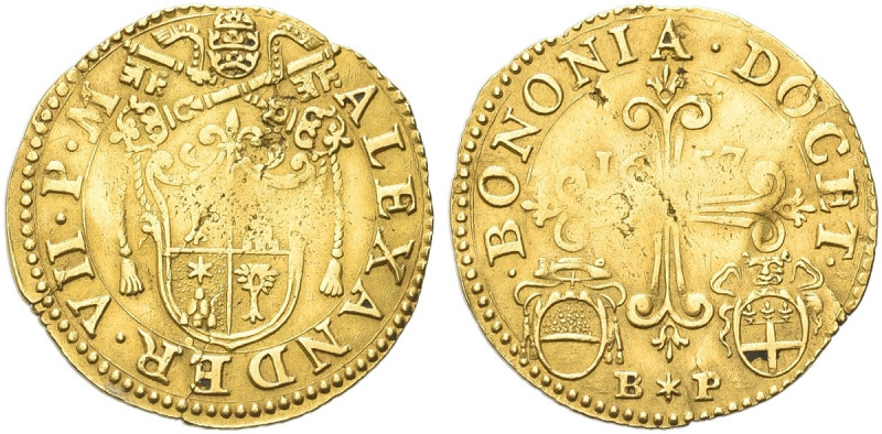 BOLOGNA. Alessandro VII (Fabio Chigi), 1655-1667 
Scudo d’oro 1657. Au gr. 3,23...