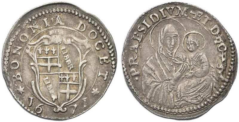BOLOGNA. Clemente X (Emilio Altieri), 1670-1676 
Carlino 1671. Ag gr. 1,84 Dr. ...