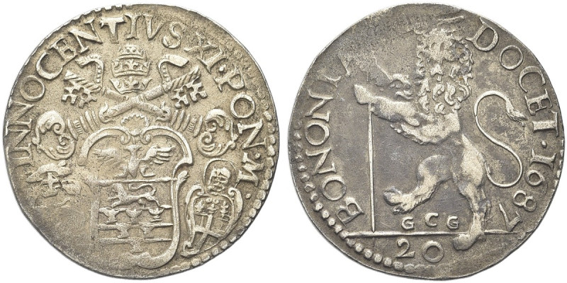 BOLOGNA. Innocenzo XI (Benedetto Odescalchi), 1676-1689 
Lira 1687. Ag gr. 5,99...