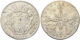 BOLOGNA. Clemente XIV (Gian Vincenzo Antonio Ganganelli), 1769-1774 
Mezzo Scudo 1773. Ag gr.11,79 Dr. CLEMENS XIV - PONT MAX A V. Stemma poligonale ...