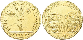 BOLOGNA. Pio VI (Giannangelo Braschi), 1775-1799 
Da 2 Doppie romane 1787. Au gr. 10,90 Dr. PIVS VI PONT - MAX A XIII. Pianta di giglio; in esergo, 1...