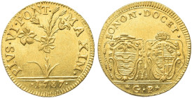 BOLOGNA. Pio VI (Giannangelo Braschi), 1775-1799 
Doppia romana 1787. Au gr. 5,46 Simile a precedente. Munt. 180; Ch. 998var.; Fried. 386.
Rara. Pia...