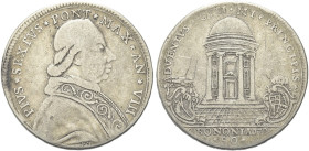 BOLOGNA. Pio VI (Giannangelo Braschi), 1775-1799 
Mezzo Scudo da 50 Bolognini 1782 a. VIII. Ag gr. 12,84 Dr. PIVS SESTVS PONT MAX AN VIII. Busto a d....
