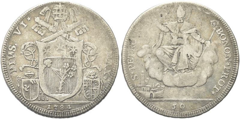 BOLOGNA. Pio VI (Giannangelo Braschi), 1775-1799 
Mezzo Scudo da 50 Bolognini 1...