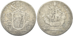 BOLOGNA. Pio VI (Giannangelo Braschi), 1775-1799 
Mezzo Scudo da 50 Bolognini 1784. Ag gr. 12,95 Dr. PIVS VI - PONT MAX. Stemma ovale in cornice sorm...