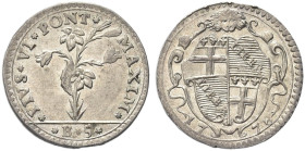 BOLOGNA. Pio VI (Giannangelo Braschi), 1775-1799 
Carlino da 5 Baiocchi 1778. Ag gr. 1,41 Dr. PIVS VI PONT - MAXIM. Pianta di giglio. Rv. Stemma inqu...