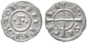 SICILIA. Federico II di Svevia, Imperatore e Re di Sicilia, 1197-1250 
Quarto di Denaro. Mi gr. 0,35 Dr. IMPERATOR. Grande F accostata da due globett...