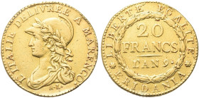 TORINO. Repubblica Subalpina, 1800-1802 
20 Franchi an. 9 ‘A MARENCO (1800-1801). Au gr. 6,29 Dr. L'ITALIE DELIVRÉE A' MARENCO Mezzobusto galeato di ...