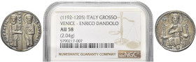 VENEZIA. Enrico Dandolo Doge XLI, 1192-1205 
Grosso. Ag gr. 2,04 Dr. X H DLNDOL - S M VENETI. San Marco e il Doge, stanti e frontali, reggono entramb...