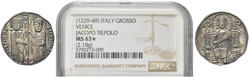 VENEZIA. Iacopo Tiepolo Doge XLIII, 1229-1249 
Grosso. Ag gr. 2,17 Dr. IA TEVPL...