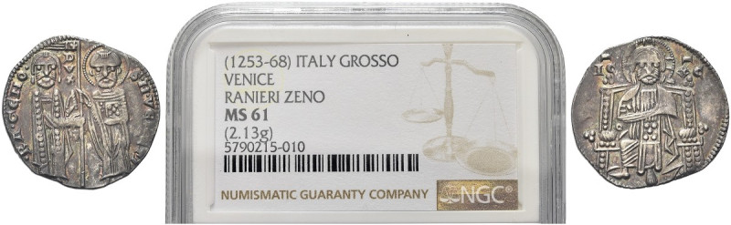 VENEZIA. Ranieri Zeno Doge XLV, 1253-1268 
Grosso. Ag gr. 2,14 Dr. RA CENO DVX ...
