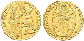 VENEZIA. Francesco Dandolo Doge LII, 1329-1339 
Ducato. Au gr. 3,53 Dr. FRA DANDVLO - SM VENETI. Simile a precedenti. Paolucci 1; Fried. 1219.
Raro....