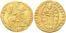 VENEZIA. Andrea Contarini Doge LX, 1368-1382 
Ducato. Au gr. 3,34 Dr. ANDR 9TARENO - S M VENETI. Simile a precedenti. Paolucci 1; Fried. 1227.
BB