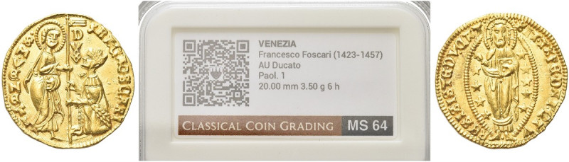 VENEZIA. Francesco Foscari Doge LXV, 1423-1457 
Ducato. Au gr. 3,54 Dr. FRACFOS...