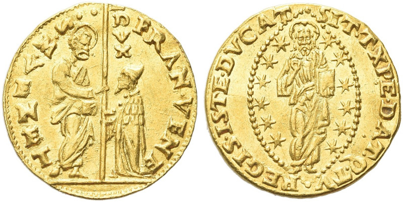 VENEZIA. Francesco Venier Doge LXXXI, 1554-1556 
Zecchino. Au gr. 3,48 Dr. FRAN...