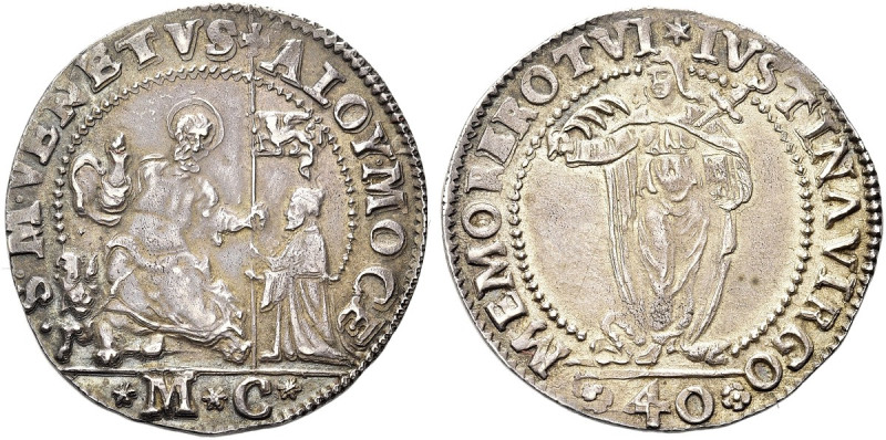 VENEZIA. Alvise I Mocenigo Doge LXXXV, 1570-1577 
40 Soldi con Santa Giustina. ...