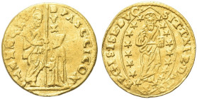 VENEZIA. Pasquale Cicogna Doge LXXXVIII, 1585-1595 
Zecchino. Au gr. 3,43 Dr. PASC CICON - S M VENET. Simile a precedenti. Paolucci 1; Fried. 1270.
...