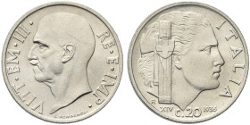 REGNO D’ITALIA. Gettoni privati circolanti in ambito limitato 
20 Centesimi 1936 a. XIV Roma, Impero. Ni Dr. Testa del sovrano a s. Rv. Profilo mulie...