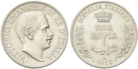 COLONIA SOMALA. Vittorio Emanuele III, 1909-1925 
Rupia 1912 Roma. Ag Come precedente. Pag. 959; Gig. 2.
Rara. SPL