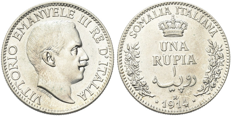 COLONIA SOMALA. Vittorio Emanuele III, 1909-1925 
Rupia 1914 Roma. Ag Come prec...