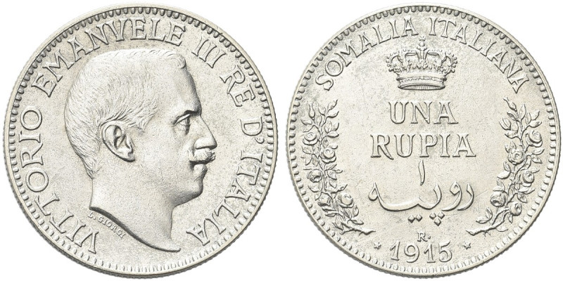 COLONIA SOMALA. Vittorio Emanuele III, 1909-1925 
Rupia 1915 Roma. Ag Come prec...