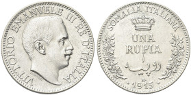 COLONIA SOMALA. Vittorio Emanuele III, 1909-1925 
Rupia 1915 Roma. Ag Come precedente. Pag. 969; Gig. 12.
Molto Rara. q. SPL