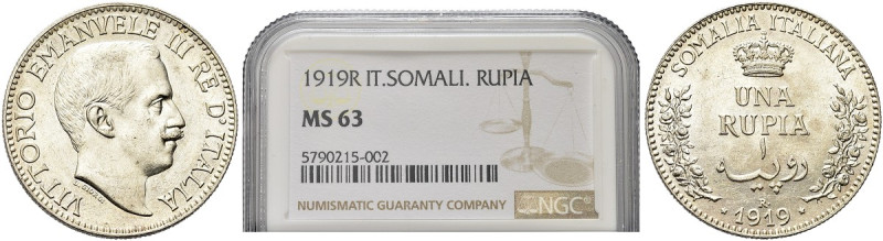 COLONIA SOMALA. Vittorio Emanuele III, 1909-1925 
Rupia 1919 Roma. Ag Come prec...