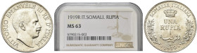 COLONIA SOMALA. Vittorio Emanuele III, 1909-1925 
Rupia 1919 Roma. Ag Come precedente. Pag. 963; Gig. 6.
Rara. In slab NGC MS 63