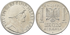 REGNO D’ALBANIA. Vittorio Emanuele III, 1939-1943 
0,20 Lek 1939 a. XVIII Roma PROVA. Ac Dr. Semibusto del sovrano in uniforme con testa elmata rivol...