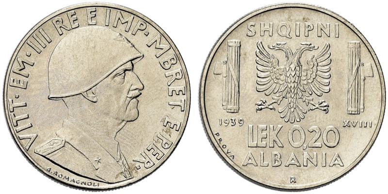 REGNO D’ALBANIA. Vittorio Emanuele III, 1939-1943 
0,20 Lek 1939 a. XVIII Roma ...