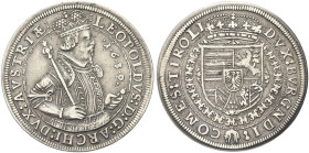 AUSTRIA. Leopoldo V Arciduca, 1619-1632 
Tallero 1630, Hall. Ag gr. 28,26 Simile a precedente. Dav. 3338.
q. SPL