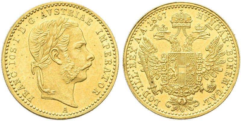 AUSTRIA. Francesco Giuseppe I d’Asburgo Lorena, 1848-1916 
Ducato 1867 A, Vienn...