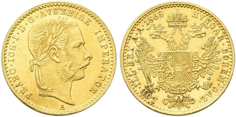 AUSTRIA. Francesco Giuseppe I d’Asburgo Lorena, 1848-1916 
Ducato 1868 A, Vienn...