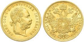 AUSTRIA. Francesco Giuseppe I d’Asburgo Lorena, 1848-1916 
Ducato 1902. Au gr. 3,48 Simile a precedente. KM#2267; Fr. 493.
q. FDC