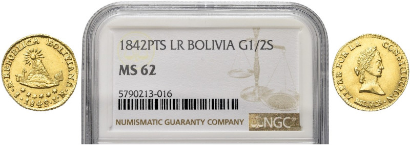 BOLIVIA. Repubblica 
1/2 Scudo d’oro 1842. Ag gr. 1,70 Dr. Un albero tra due la...