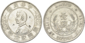 CINA. Repubblica, 1912-1949 
Dollaro Memento 1927 con contromarche al dr. Ag gr. 26,57 Come precedente. KM#Y318a.1; L&M-49.
Contromarche. Buon BB