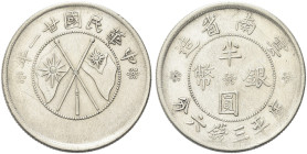 CINA. Repubblica, 1912-1949 
Provincia Yunnan. 1/2 Yuan 1932. Ag gr. 12,54 Come precedente. KM#Y492.
SPL