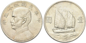 CINA. Repubblica, 1912-1949 
Dollaro 1934 (a. 23). Ag gr. 26,66 Come precedente. KM (Y) 345.
q. FDC