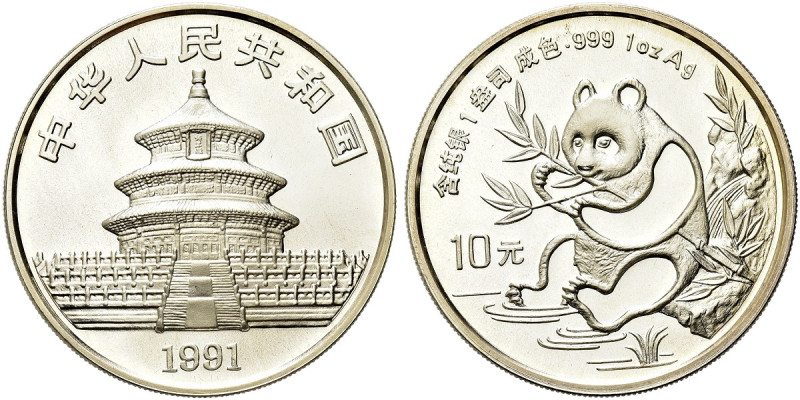 CINA. Repubblica Popolare Cinese, dal 1949 
10 Yuan 1991 Panda. Ag gr. 31,03 Co...