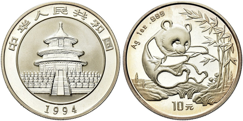CINA. Repubblica Popolare Cinese, dal 1949 
10 Yuan 1994 Panda. Ag gr. 31,12 Co...